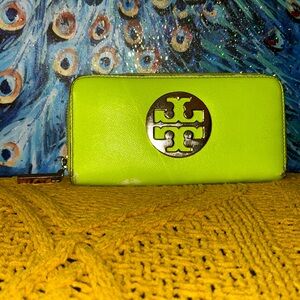 Tory Burch Lime Green Long Zip-around Wallet